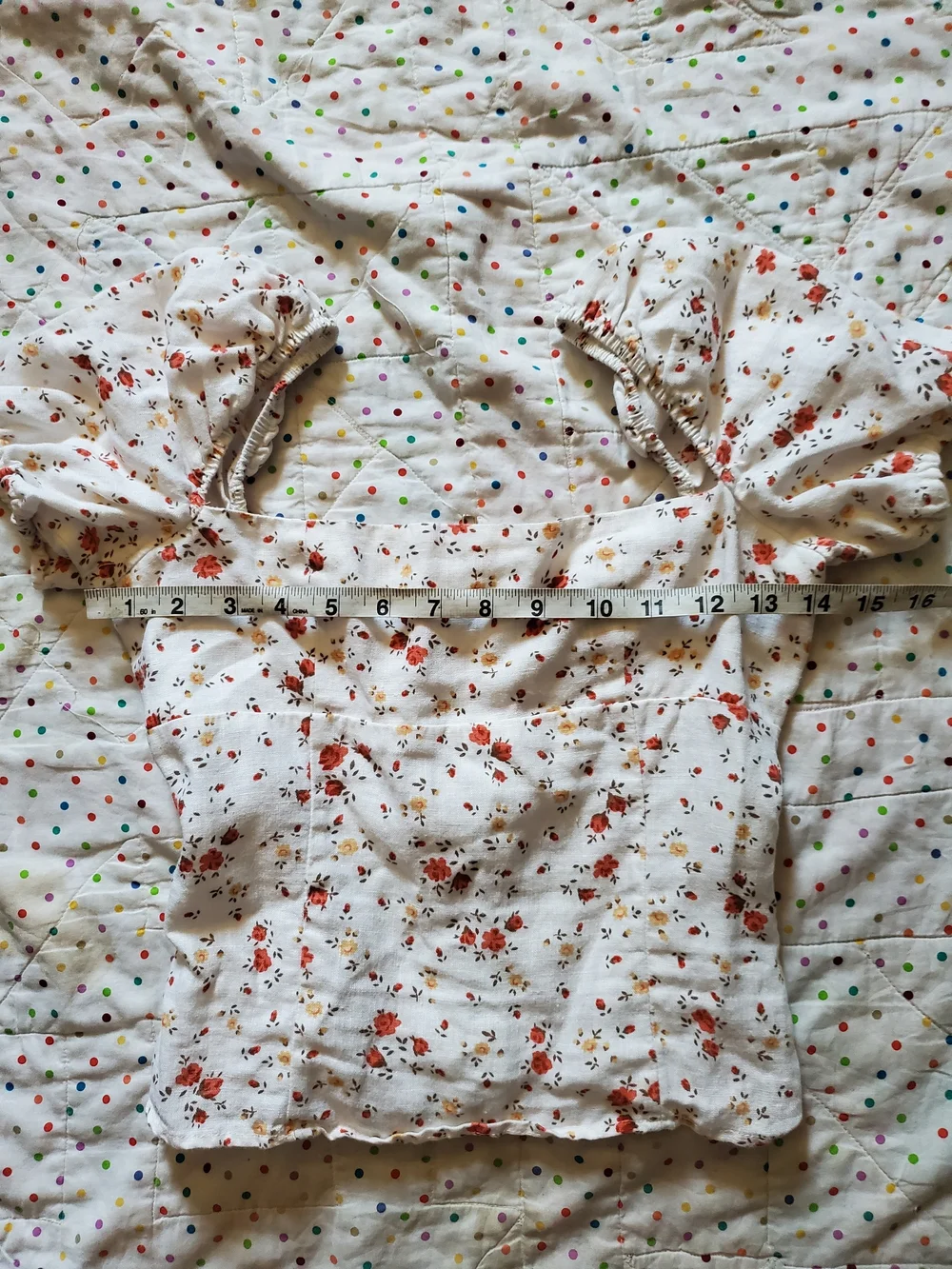 Reformation White Floral Puff Sleeve Square Neck Top Size 4.